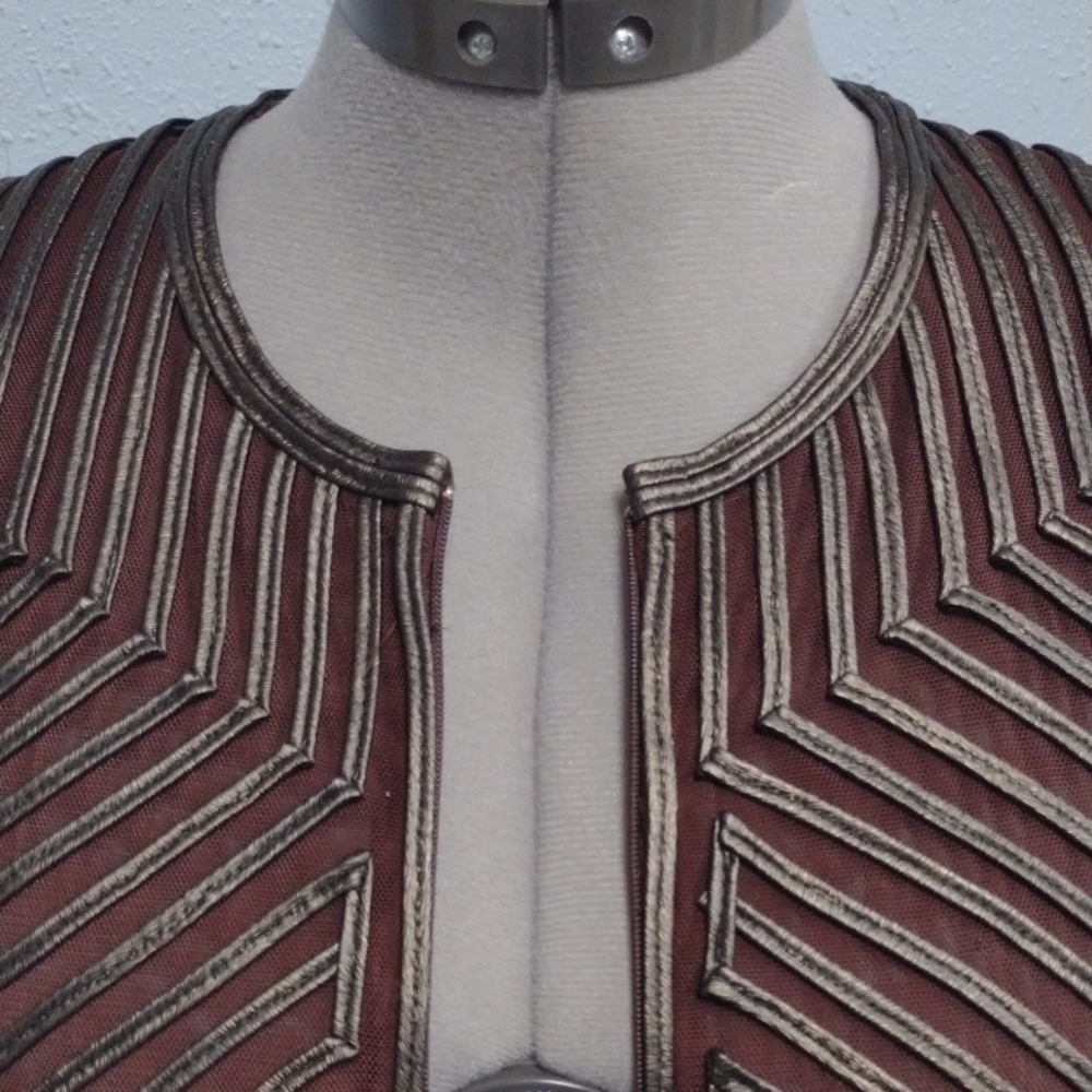 Brown Geometric Pattern Blazer With Textured Fini… - image 4